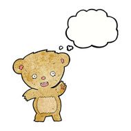 cartoon waving teddy bear with thought bubble N43