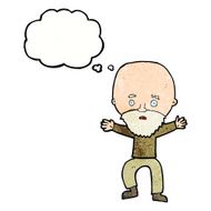 cartoon panicking old man with thought bubble N11