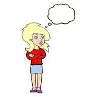 cartoon woman with folded arms thought bubble N32