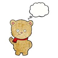 cartoon waving teddy bear with thought bubble N44