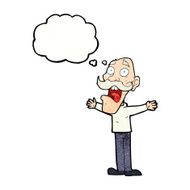 cartoon stressed old man with thought bubble N20