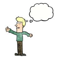 cartoon man reaching with thought bubble N11