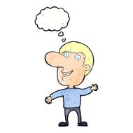 cartoon waving man with thought bubble N43