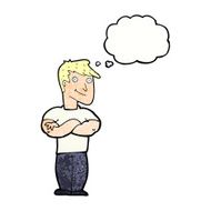 cartoon muscular man with thought bubble N11