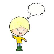 cartoon unhappy boy with thought bubble N65