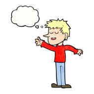 cartoon happy man reaching with thought bubble N11