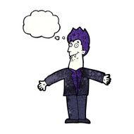 cartoon vampire man with thought bubble N129