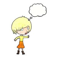 cartoon woman raising eyebrow with thought bubble N22