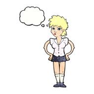 cartoon woman with hands on hips thought bubble N240