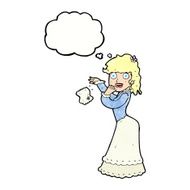 cartoon victorian woman dropping handkerchief with thought bubbl N11