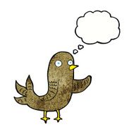 cartoon waving bird with thought bubble N21
