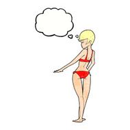 cartoon bikini woman with thought bubble N3
