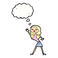 cartoon woman dancing with thought bubble N32