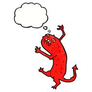 cartoon little monster with thought bubble N32