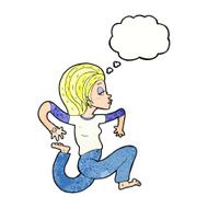 cartoon woman running with thought bubble N11