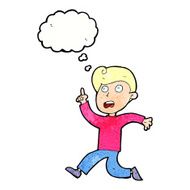 cartoon boy panicking with thought bubble N29
