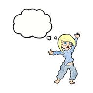 cartoon frightened woman with thought bubble N31