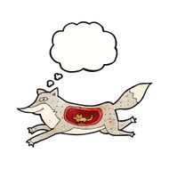 cartoon wolf with mouse in belly thought bubble N5