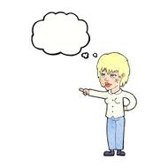 cartoon woman pointing with thought bubble N234