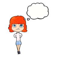 cartoon happy girl with thought bubble N96