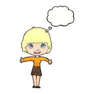 cartoon happy girl with thought bubble N97