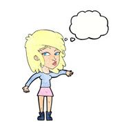 cartoon woman playing it cool with thought bubble N11