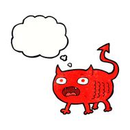 cartoon little imp with thought bubble N10