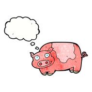 cartoon pig with thought bubble N19
