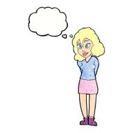 cartoon confused woman with thought bubble N92