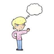 cartoon woman waving with thought bubble N369