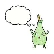 cartoon frightened pear with thought bubble N10