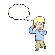 cartoon frightened boy with thought bubble N22