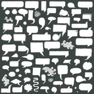 Assorted hand drawn doodle speech bubbles on black vector set