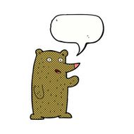cartoon waving bear with speech bubble N9