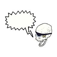 cartoon spooky skull with eye patch speech bubble N12