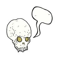 cartoon spooky skull with speech bubble N172