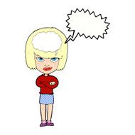cartoon woman with folded arms imagining speech bubble N12