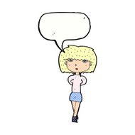 cartoon shy woman with speech bubble N58