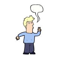 cartoon man giving peace sign with speech bubble N65