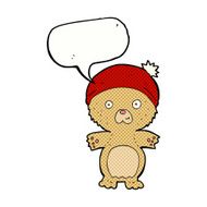 cartoon cute teddy bear in hat with speech bubble N16