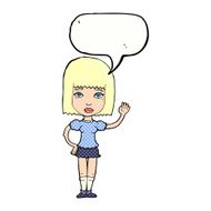 cartoon woman waving with speech bubble N391