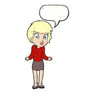 cartoon woman shrugging shoulders with speech bubble N578