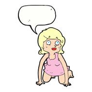 cartoon woman on all fours with speech bubble N24