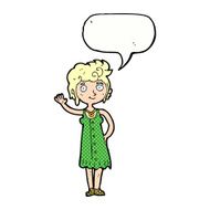 cartoon hippie woman waving with speech bubble N10