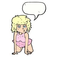 cartoon woman doing pin-up pose with speech bubble N12