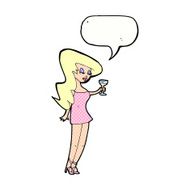 cartoon woman at party with speech bubble N23