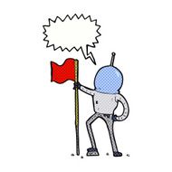 cartoon astronaut planting flag with speech bubble N12