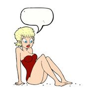 cartoon woman in swimsuit with speech bubble N12