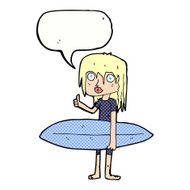 cartoon surfer girl with speech bubble N23