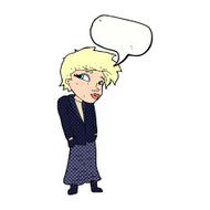 cartoon woman with hands in pockets speech bubble N12